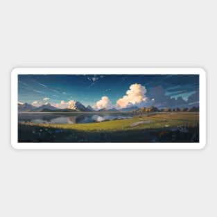 landscape painting, mountain landscape, hike and explore, v7 Sticker